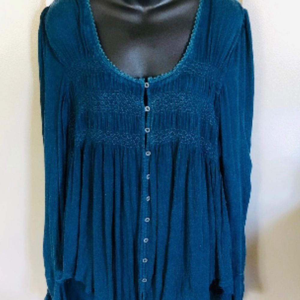 Free People Teal Blue Bird high-low Tunic Medium - Picture 4 of 9